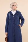 Kapşonlu Düğmeli Oval Kesim Kot Kap   -Laci-Trençkot-197-1308-R03