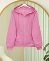 Kapşonlu Fermuarlı Cepli Penye Sweat  -Pembe-Sweatshirt-104-3293-R20