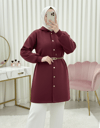 Kapşonlu Önü Çıtçıtlı Beli Kemerli Üç İplik Sweat Kap -Bordo-Trençkot-349-5295-R04