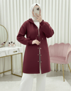 Kapşonlu Önü Çıtçıtlı Beli Kemerli Üç İplik Sweat Kap -Bordo-Trençkot-349-5295-R04