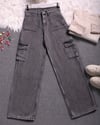 Kargo Cepli Bol Paça Kot Pantolon  -Füme-Kot Pantolon-318-4833-R18