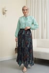 Karışık Desen Beli Lastikli Asimetrik Kesim Astarlı Tül Etek -Su Yeşili-Etek-207-4252-R36