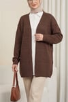 Karışık Desenli Ajurlu Triko Hırka   -Kahve-Hırka-109-9881-R15