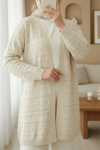 Karışık Desenli Ajurlu Triko Hırka  -Taş-Hırka-109-9881-R43