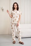 Karışık Figür Desenli Bisiklet Yaka Kısa Kol Penye Pijama Takımı -Beyaz