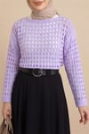 Kayık Yaka Ajurlu Triko Kazak  -Lila-Kazak-109-0987-R42