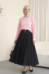 Kayık Yaka Ajurlu Triko Kazak -Pembe-Kazak-109-0987-R20