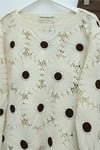 Kayık Yaka Papatya Desenli Triko Bluz   -Kahve-Bluz-364-6048-R15