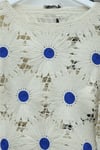 Kayık Yaka Papatya Desenli Triko Bluz  -Saks-Bluz-364-6048-R10