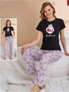 Kedi Desenli Kısa Kollu Pijama Takımı -Lila-Pijama-416-58312-R42