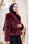 Kemerli Astarlı Cift Cepli Kürk Kaban -Bordo
