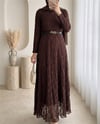 Kemerli Astarlı Güpür Dantel Elbise -K. Kahve-Elbise-426-5280-R54