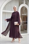 Kemerli İçlikli Taş Detaylı Astarlı Flam Tül Abaya Takım -Mürdüm