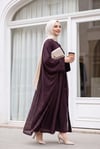 Kemerli İçlikli Taş Detaylı Astarlı Flam Tül Abaya Takım -Mürdüm