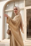 Kemerli İçlikli Taş Detaylı Astarlı Flam Tül Abaya Takım -Vizon