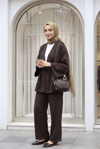 Kemerli Pantolonlu Kimono Takım   -Kahve-Takım-307-0047-R15