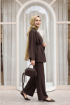 Kemerli Pantolonlu Kimono Takım   -Kahve-Takım-307-0047-R15