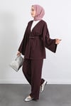 Kemerli Pantolonlu Kimono Takım   -Mürdüm-Takım-307-0047-R09