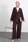 Kemerli Pantolonlu Kimono Takım   -Mürdüm-Takım-307-0047-R09