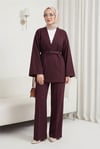 Kemerli Pantolonlu Kimono Takım   -Mürdüm-Takım-307-0047-R09