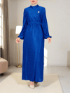Kemerli Pliseli Saten Elbise  -Saks-Elbise-111-61108-R10