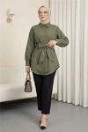 Kendinden Kuşaklı Poplin Tunik -Haki-Tunik-307-0105-R05