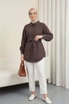 Kendinden Kuşaklı Poplin Tunik -Kahve-Tunik-307-0105-R15