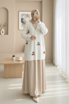 Kirazlı Top Düğmeli Triko Hırka -Beyaz-Hırka-295-1292-R02