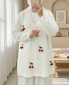 Kirazlı Top Düğmeli Triko Hırka -Beyaz-Hırka-295-1292-R02