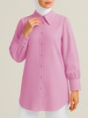 Gömlek-Klasik Yaka Boydan Düğmeli Oval Kesim Gömlek -Pembe-138-5963-R20