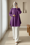 Kol Manşeti Drapeli Oval Kesim Gömlek          -Mor-Tunik-349-4033-R34
