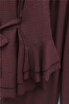 Kol Manşeti Volanlı Bol Paça Pantolonlu Kemerli Jakarlı Gofre Takım -Bordo-Takım-407-3928-R04