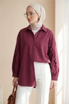 Kolları Fırfırlı Düğmeli Poplin Gömlek -Bordo-Gömlek-120-1640-R04