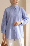 Kolları Fırfırlı Düğmeli Poplin Gömlek -Bebe Mavi-Gömlek-120-1640-R32