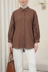 Gömlek-Kolları Fırfırlı Düğmeli Poplin Gömlek -Kahve-120-1640-R15