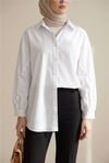 Kolları Fırfırlı Düğmeli Poplin Gömlek -Beyaz-Gömlek-120-1640-R02