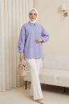 Kolları Fırfırlı Düğmeli Poplin Gömlek -Bebe Mavi-Gömlek-120-1640-R32