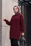 Kolları İnci Detaylı Desenli Salaş Triko Tunik  -Bordo