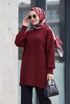Kolları İnci Detaylı Desenli Salaş Triko Tunik  -Bordo