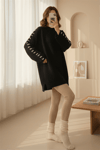 Kolları İpli Çizgili Yumoş Triko Tunik -Siyah-Kazak-295-4522-R01