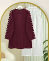 Kolları İpli Çizgili Yumoş Triko Tunik -Bordo-Kazak-295-4522-R04