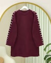 Kolları İpli Çizgili Yumoş Triko Tunik -Bordo-Kazak-295-4522-R04