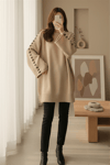 Kolları İpli Çizgili Yumoş Triko Tunik -Vizon-Kazak-295-4522-R23