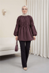 Kolları Lastikli Papatya Detaylı Poplin Tunik -Mürdüm-Tunik-207-5501-R09