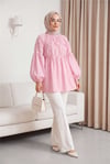 Kolları Lastikli Papatya Detaylı Poplin Tunik -Pudra-Tunik-207-5501-R06