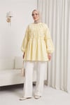 Kolları Lastikli Papatya Detaylı Poplin Tunik -Sarı-Tunik-207-5501-R22