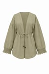 Kolları Püsküllü Beli Kemerli Keten Kimono  -Vizon