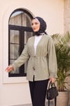 Kolları Püsküllü Beli Kemerli Keten Kimono  -Vizon