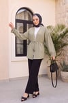 Kolları Püsküllü Beli Kemerli Keten Kimono  -Vizon