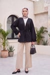 Kolları Püsküllü Beli Kemerli Keten Kimono  -Siyah